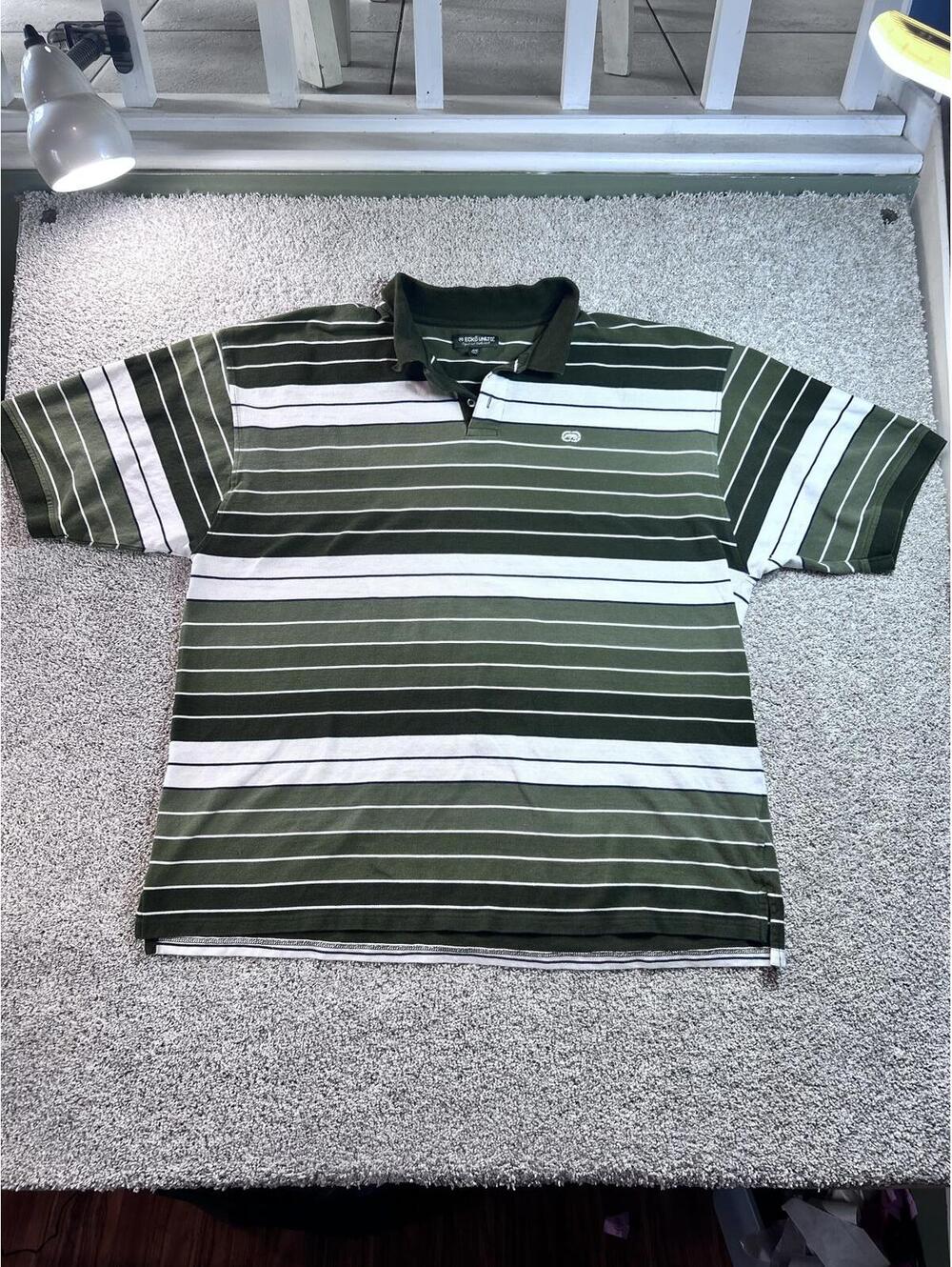 Ecko Unltd. Men's 3X Striped Polo Shirt Green White